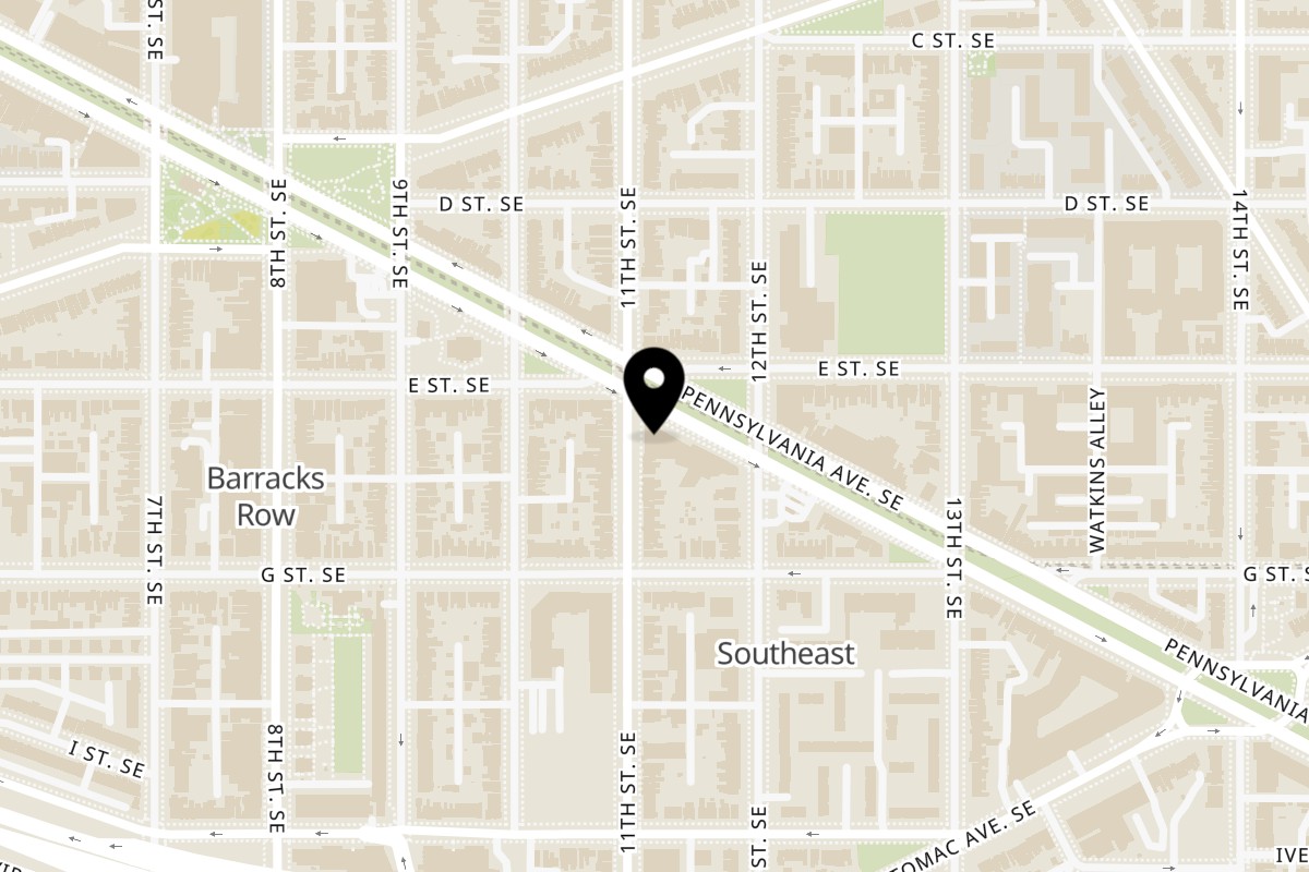 Map showing the location of Paraiso - Mexican Restaurant Taqueria & Mezcaleria on 1101 Pennsylvania Ave. SE Unit 1 in Washington